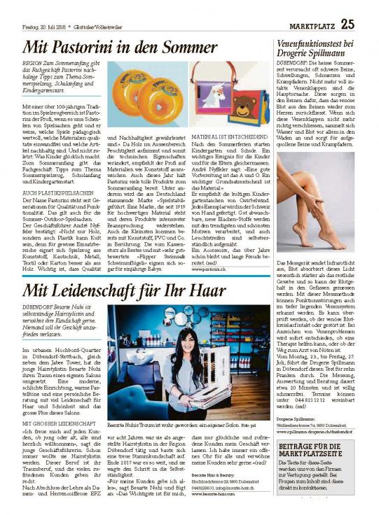 Bericht über Pastorini Spielzeug AG vom 20.07.2018 im Glattaler/Volketswiler