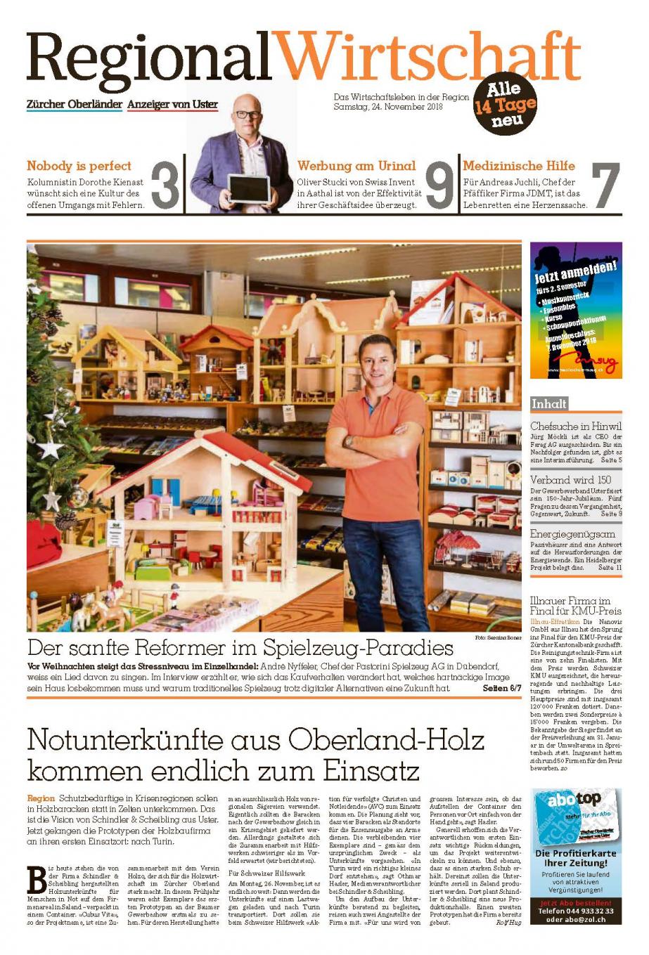 Interview im Zürich Oberländer / Glatttaler FinanzWirtschaft vom 24.11.2018