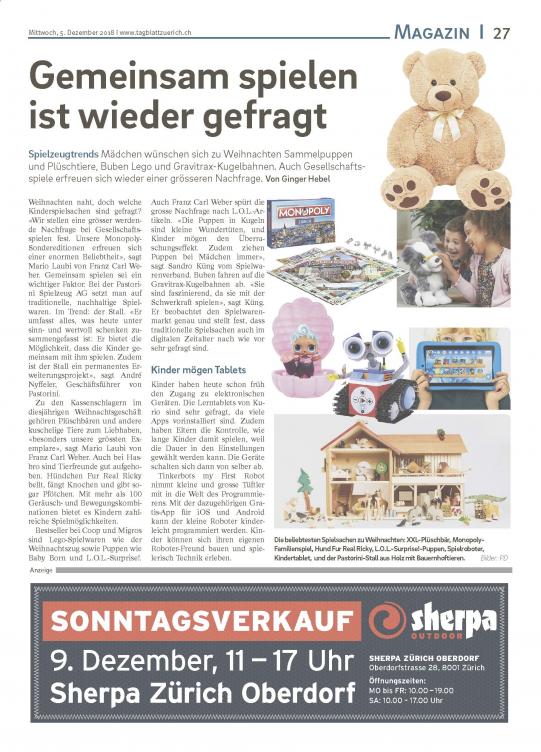 Artikel aus dem Tagblatt der Stadt Zürich vom 5. Dezember 2018