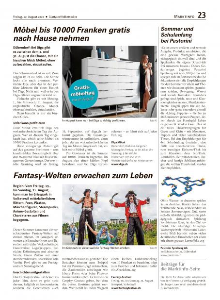 Glatttaler Volketswiler Zeitung Ausgabe vom 12. August 2022