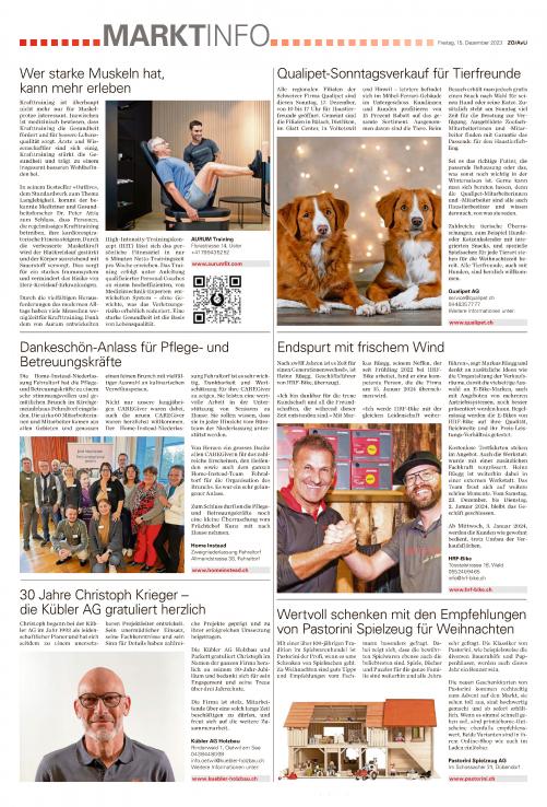Produkteempfehlung Zürcher Oberländer Ausgabe 15. Dezember 2023
